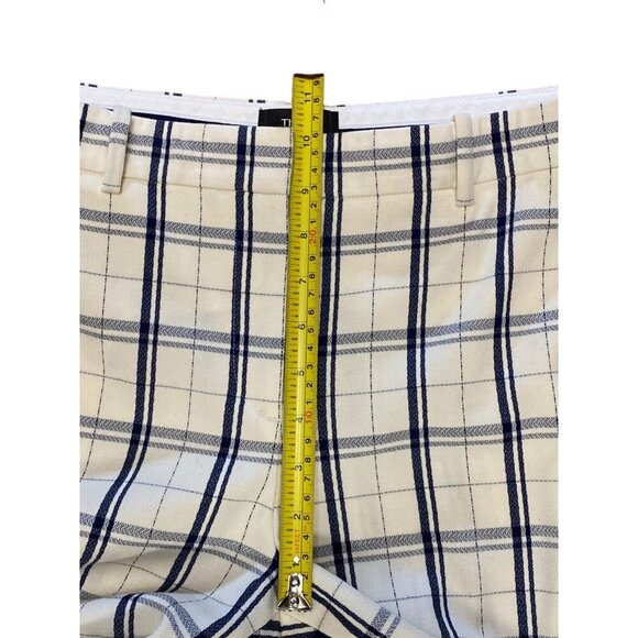 Theory Sz 10 Pants Treeca Plaid Check Blue Cream Crop Wool Trousers Classic - Picture 9 of 10